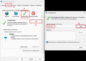 Add this website to the trusted zone in Internet Settings