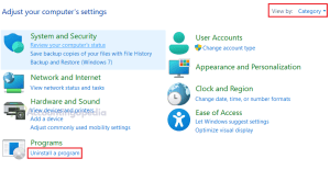 Control Panel Uninstall a Program Option