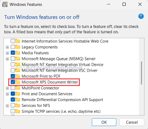 Enable Microsoft XPS Document Writer