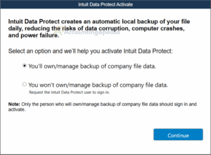 Intuit Data Protect Activate Window