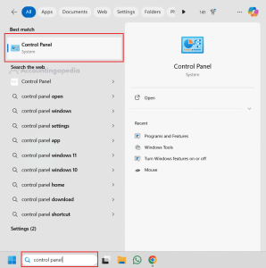 Open Control Panel from Windows Search