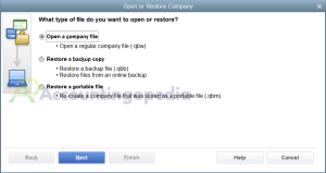 QuickBooks Open a Company File Option