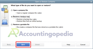 QuickBooks restore a backup copy