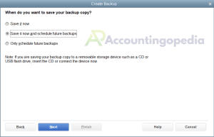 QuickBooks save it now and schedule future backups