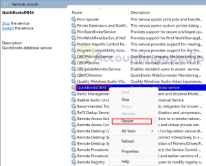 Restart QuickBooks Database Server Manager Service QuickBooksDBXX