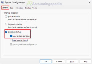 Windows System Configuration General tab Selective Startup Option