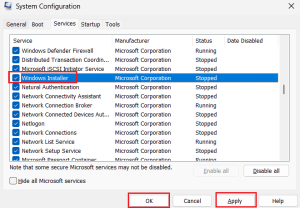 Windows System Configuration Windows Installer Service