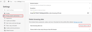 MS Edge Clear Browsing Data 