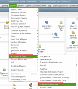 QuickBooks Reports Accountant and Taxes - Transaction list by date Option