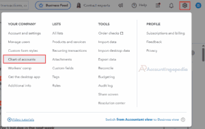QuickBooks Online Chart of Accounts Option